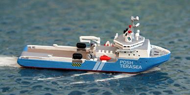 A 1/1250 scale metal model of Terasea Hawk by Rhenania Junior Miniaturen RJ265A. Terasea Hawk is a sistership of Terasea Eagle but here modelled in blue livery, see photograph. Terasea Hawk is currently working around the Canary Islands.