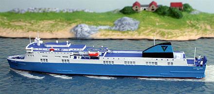 A 1/1250 scale model of Scottish Viking for Scandinavia Line by Rhenania junior RJ260SVSc. See photograph.