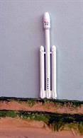 A 1/1250 scale model of Falcon Heavy the rocket launched in 2018 towards Mars orbit made by Rhenania Junior RJ320A, see also RJ320, Marmac and FH9L.