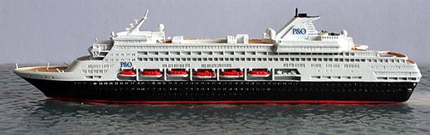 A 1/1250 scale metal model of Pacific Aria (ex-Ryndam) by CM Miniaturen CM-KR511.Ryndam was built for Holland Amerika Line in 1994 and transferred to P&amp;O Australia as Pacific Aria in 2015. She is currently cruising out of Brisbane on cruises of up to two weeks at a time around Australia, New Zealand &amp; the Pacific Islands.
