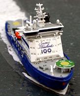 A 1/1250 scale model of the new icebreaker for Finland with Suomi 100 markings celebrating 100 years since the creation of an independent Finnish state.