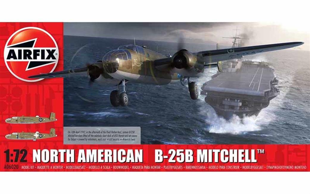 Airfix 1/72 A06020 North American B-25B Mitchell Doolittle Raid Bomber Aircraft Kit