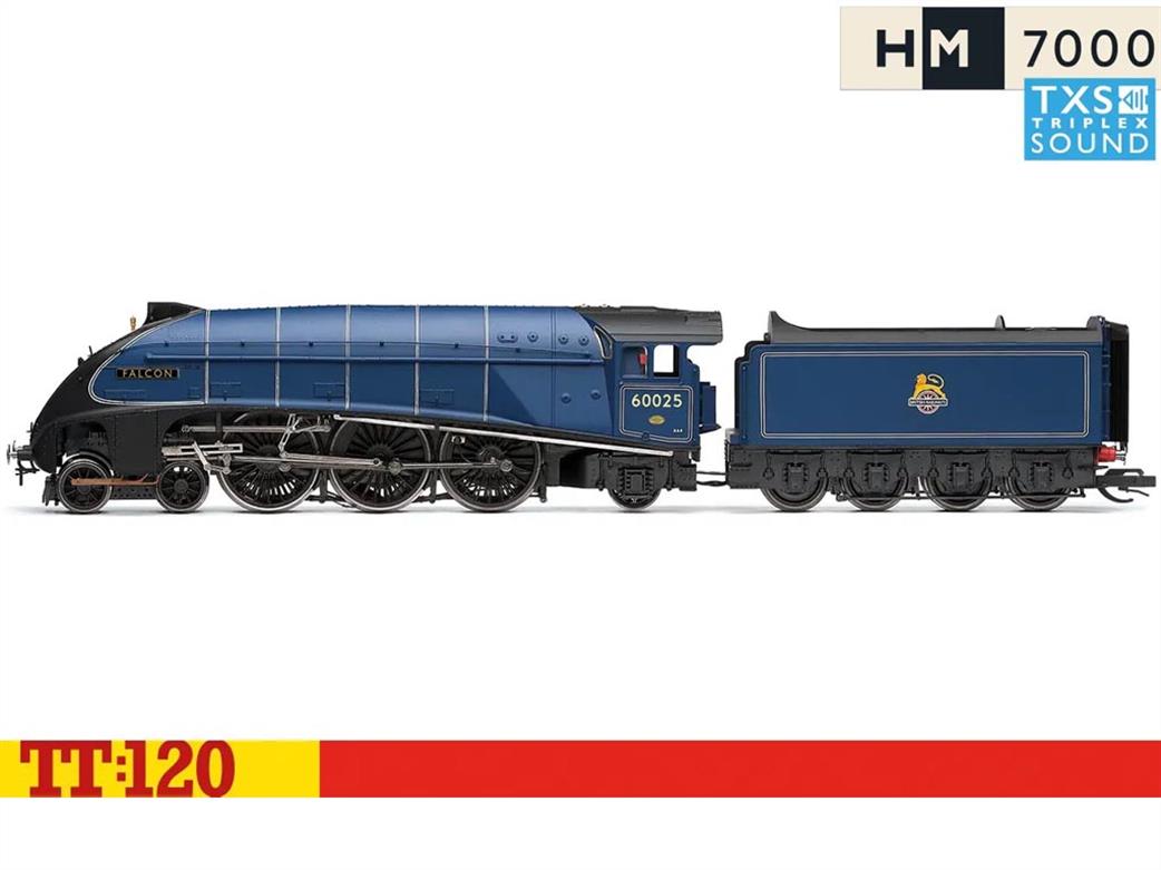 Hornby TT:120 TT3009TXSM BR 60025 Falcon Gresley Streamlined Class A4 4-6-2 Pacific Lined Blue Early Emblem HM7000 Sound