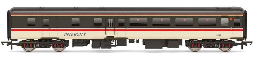 Detailed model of the BR Mk.2F fully air conditioned coaches built in the early 1970s for InterCity and Anglo-Scottish services on the West Coast mainline.Model finished in InterCity Executive livery.Era 8 1982-1997