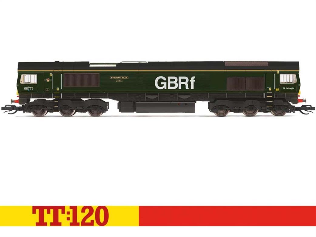 Hornby TT:120 TT3018TXSM GBRf 66779 Evening Star Class 66 Diesel Locomotive BR Lined Green with Late Crest HM7000 Sound