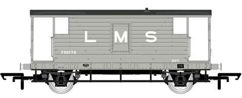 New model of the last design of LMS goods train brake van. These long wheelbase vans with large cabins were built from the mid-1930s, with the last batches built by British Railways after nationalisation.