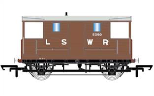 New model of the London &amp; South Western Railway 'New Van' goods train brake van design introduced circa 1915.Model finished in LSWR brown goods wagon livery with Venetian red ends.Era 2 1877-1922