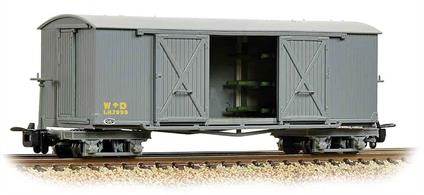 These covered box vans were ordered for use as ambulance vans on the WW1 narrow gauge trench railway system. The tall vans were not a great success on the temporary tracks of the front line, but proved suitable for the more permanent track found on estate railway systems.Model finished in WD WW1 grey with weathered finish.