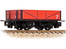Model of an ex-MoD RNAD wagon converted to a general purpose open wagon suitable for any narrow gauge line. Welsh Highland Railway red livery.