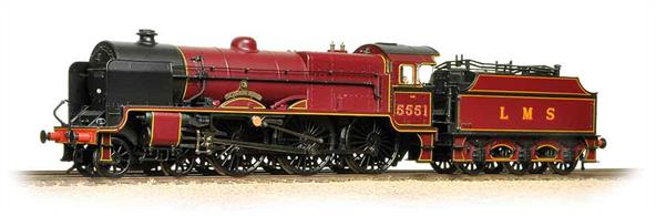 Detailed model of the LMS Patriot class 4-6-0 class locomotives, built as a smaller version of the Royal Scot class for secondary express and cross-country passenger services. This model is finished as 5551 The Unknown Warrior, the next locomotive in the Patriot number series now being built as a representative of this class, none of which survived into preservation.