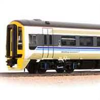 The air conditioned class 158 Sprinter trains were built to replace 1950s era locomotive hauled trains on long-distance cross-country routes.The Bachmann model has received a redesigned chassis to accommodate DCC, Painted in the British Rail Regional Railways Sprinter livery. Era 8.DCC Ready. Directional lighting. Internal lighting. Length 610mm