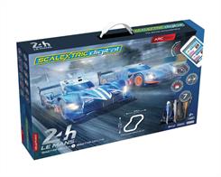 Scalextric C1404 ARC PRO 24h Le Mans Slot Car Set. This set contains two GinettasRace from your smart phone with Scalextric ARC.A revolutionary slot car system that allows users to wirelessly create and manage races with a handheld smart device, such as a smartphone or tablet. Download the ARC app, then connect your device via Bluetooth to the new ARC powerbase, unlocking unique features and control of your races.Personalise your race by selecting features such as race type, driver names and number of laps. Customise and save your race settings and car setup before you head out on the track to test your skills and challenge your opponent.