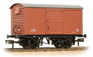 A model of the LNER design ventilated box van with corrugated steel end panels. This model is finished in the early BR bauxite livery.