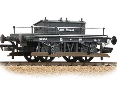Highly detailed model of the small GWR shunters trucks used to provide a place for the shunter to ride safely around goods yards, coupled to the shunting engine. The box and flat floor of the wagon provided storage space for tools and spares, including shunters poles, brake sticks, train tail lamps and spare couplings.The Bachmann model has been designed to recreate several different designs of shunters trucks as the differences were mainly in detail design. Three versions have been displayed in Bachmanns' display cases covering designs with round turned type handrail knobs, straight angle-iron grab iron brackets and inward-angled angle-iron brackets.This wagon is painted in the GWR goods grey livery lettered for use at Newton Abbott, a major rail hub in South Devon serving nearby industries and goods trains along the south Devon coast. A large locomotive repair facility was built here, able to carry out major overhauls on steam locomotives.Era 3 1923-1947