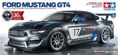 This 58664 Tamiya Ford Mustang GT4 RC Car faithfully captures this sleek racing car as a 1/10 scale radio control replica kit. The highly-detailed polycarbonate body sits atop the easy-to-build Tamiya TT-02 chassis that you can customize for added performance! 