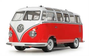 This TAMIYA R/C model assembly kit depicts the 1st-generation (T1) variant of the Volkswagen Type 2 van, which was introduced in 1950 and also known as the Volkswagen Bus to many of its legions of fans. Production of the actual van continued through until 1967. The iconic body is paired with the rear-wheel drive M-06 chassis for realistic fun driving just like the real RR Type 2 T1. 