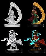 Contains 2 unpainted female gnome sorcerer miniature wargaming figures.