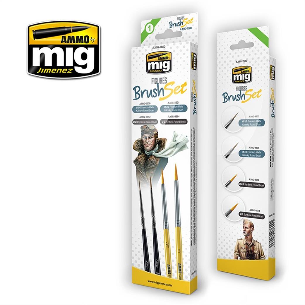 Ammo of Mig Jimenez  MIG-7600 Figures Brush Set Pack of 4 Paint Brushes