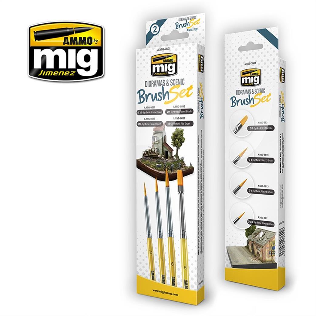 Ammo of Mig Jimenez  MIG-7601 Dioramas & Scenic Figures Brush Set Pack of 4 Paint  Brushes