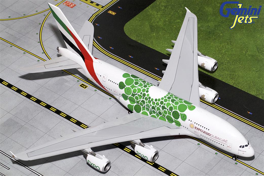 Gemini Jets 1/200 G2UAE774 Emirates Airbus A380-800 New Expo 2020 Livery A6-EEW Aircraft Model