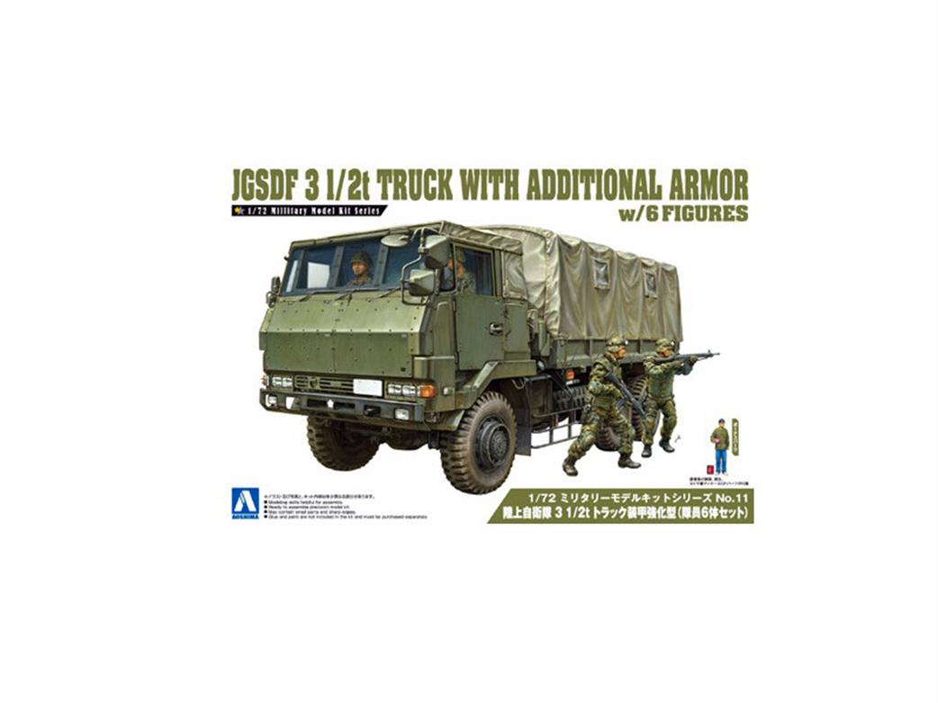 Aoshima 1/72 01208 Japan Ground Self Defence Force 3 1/2t Truck With Additional Armor w/4 Figures Kit