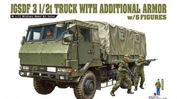 Aoshima 01208 1/72 Japan Ground Self Defence Force 3 1/2t Truck With Additional Armor w/4 Figures Kit