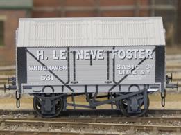 Weathered version of the H Le Neve Foster Basic Lime Company 7 plank covered lime wagon with peaked corrugated iron roof based on RCH 1887 design specifications.This new design add to the range and specification of O gauge ready to run wagons, featuring a diecast chassis for added weight and compensation beams for smooth running.British Manufacturing. Dapol plan to be producing these models from their factory unit in Chirk.