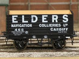 Detailed model of a 7 plank open wagon following the RCH 1887 specifications and modelled from the production of the Gloucester Railway Carriage and Wagon Company. Finished as Cardiff based Elders Navigation Collieries Ltd wagon number 466. Weathered.