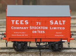 Detailed model of a 9 plank sided covered salt van with peaked wood roof based on RCH 1887 design specifications painted in Tees Salt livery.