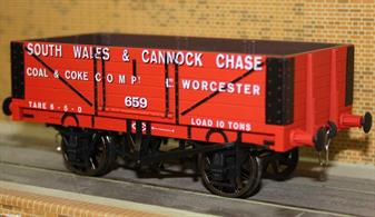 Model of Worcester based South Wales &amp; Cannock Chase coal &amp; coke company wagon number 659, a 1923 type 5 plank open coal wagon.