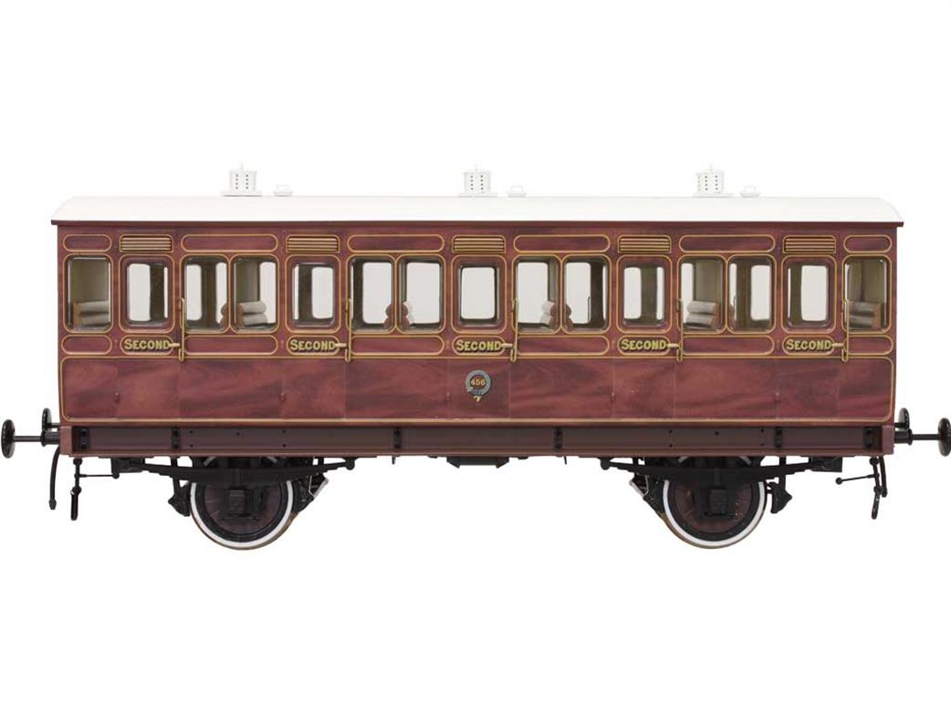 Dapol 7P-020-900 LB&SCR Stroudley Second Class Main Line Type 4 Wheel Coach 456 Varnished Mahogany RTR O Gauge
