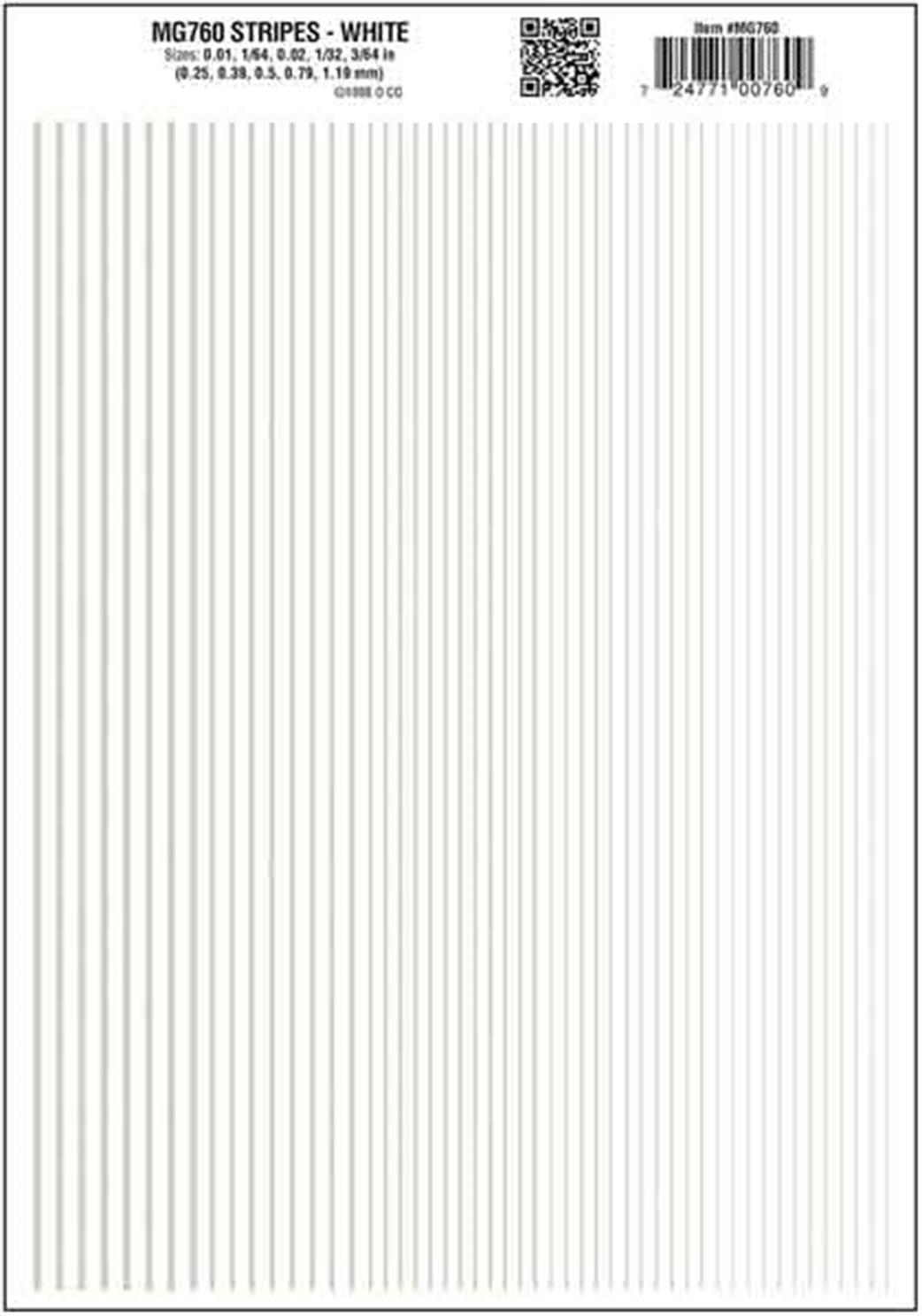 Woodland Scenics  MG760 Dry Transfer White Stripes 0.01 1/64 0.022 1/32 5/64