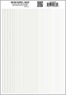 White stripe dry transfer sheet.Stripe widths 0.01, 1/64, 0.022, 1/32, 5/64in. Approximately 0.25, 0.39, 0.55, 0.79 and 1.2mm.One sheet: 5 5/8 x 8 1/4in (14.2 cm x 20.9 cm)