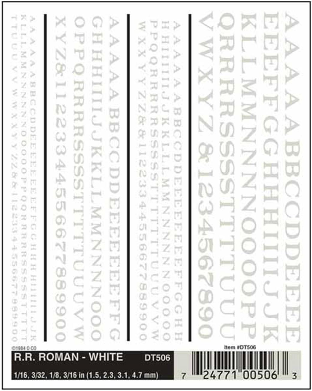 Woodland Scenics  DT506 Dry Transfer Decals Railroad Roman Lettering White