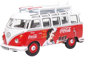 Oxford Diecast 76VWS008CC 1/76th VW T1 Bus and Surfboards Coca Cola