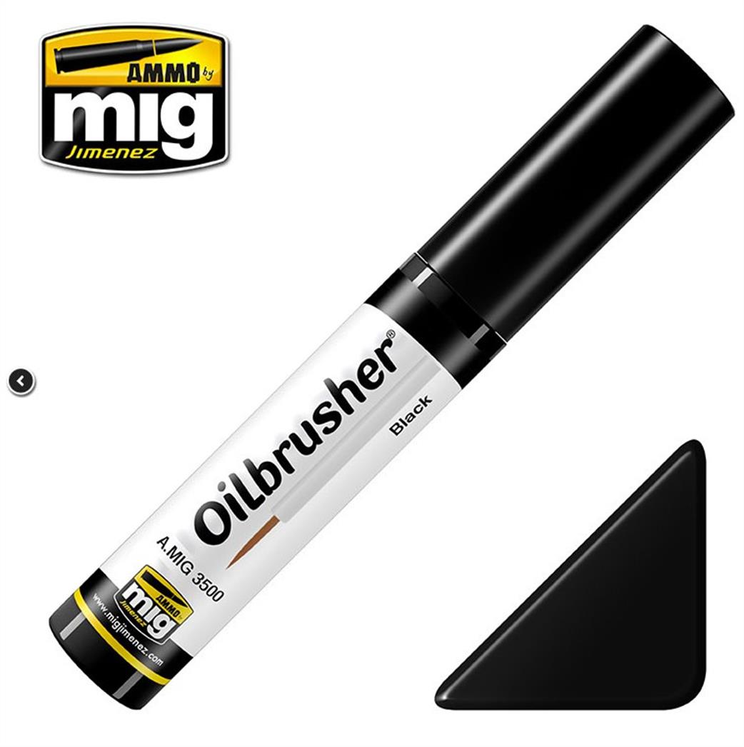 Ammo of Mig Jimenez  A.MIG-3500 Black Oilbrusher 10ml Oil Paint with Fine Applicator