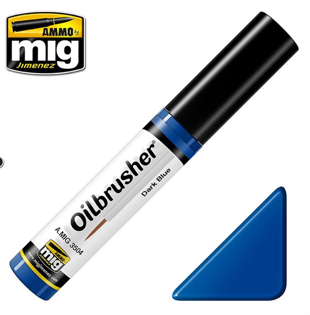 Ammo of Mig Jimenez A.MIG-3504 Dark Blue Oilbrusher 10ml Oil paint with fine brush applicator