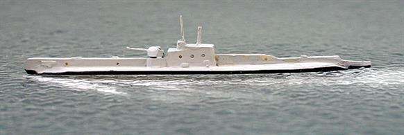 A 1/1250 scale resin waterline model of HMS Rainbow-class submarine by Coastlines models CL-SS15. The model is fully finished and painted in light grey overall.