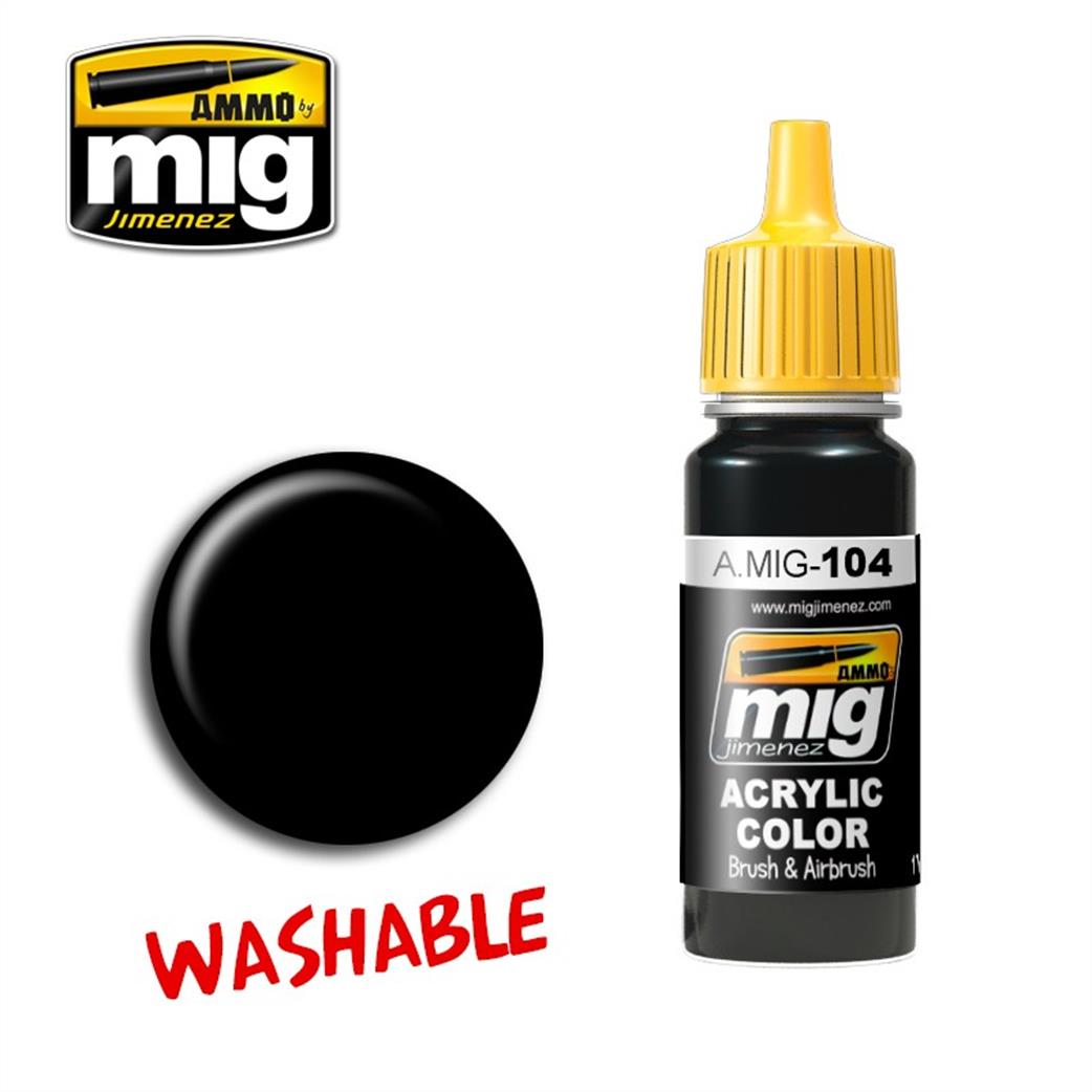 Ammo of Mig Jimenez  A.MIG-104 104 washable Black Acrylic Color 17ml Paint
