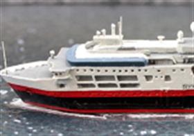 A 1/1250 scale metal, assembled and painted model of Fram Hurtigruten cruise ship as in 2016 by Albatros SM AL246N