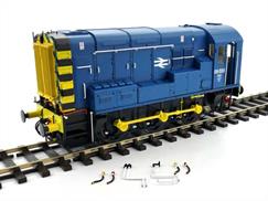 Detailed model of BR Southern region class 09 diesel shunting locomotive 09020 finished in BR blue livery with wasp stripe ends.This locomotive carries the high level air brake connections used to shunt EMU stock.