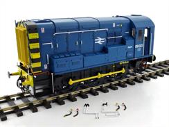 Detailed model of BR Southern region class 09 diesel shunting locomotive 09016 in BR blue livery with wasp stripe ends and a weathered finish.This locomotive carries the high level air brake connections used to shunt EMU stock.