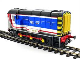 Along with the Southern class 09 shunters Gaugemaster have commissioned this model of 97800 in Network South East livery. Renumbered from 08600 when assigned to departmental service, initially in 'RTC' red and blue livery, this locomotive was named IVOR. In the mid-1980s 97800 was repainted into the Network South East livery then being applied to trains working London area suburban services.97800 returned to capital stock 1989, regaining number 08600 also later acquiring a welsh dragon logo on the cab side! These detailed models from Dapol feature a range of separately fitted parts  to replicate this class. Inside the shell is a heavy chassis block holding a powerful 5-pole motor driving all three axles.