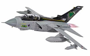 The livery of Corgi RAF Panavia Tornado GR.4 ZG775 of IX(B) Squadron features the distinctive green bat crest on the tail, a design first presented by the squadron as the Tornados retirement date approached.RAF Marham said farewell to the remaining Tornados in style with their spectacular massed formation flypast.