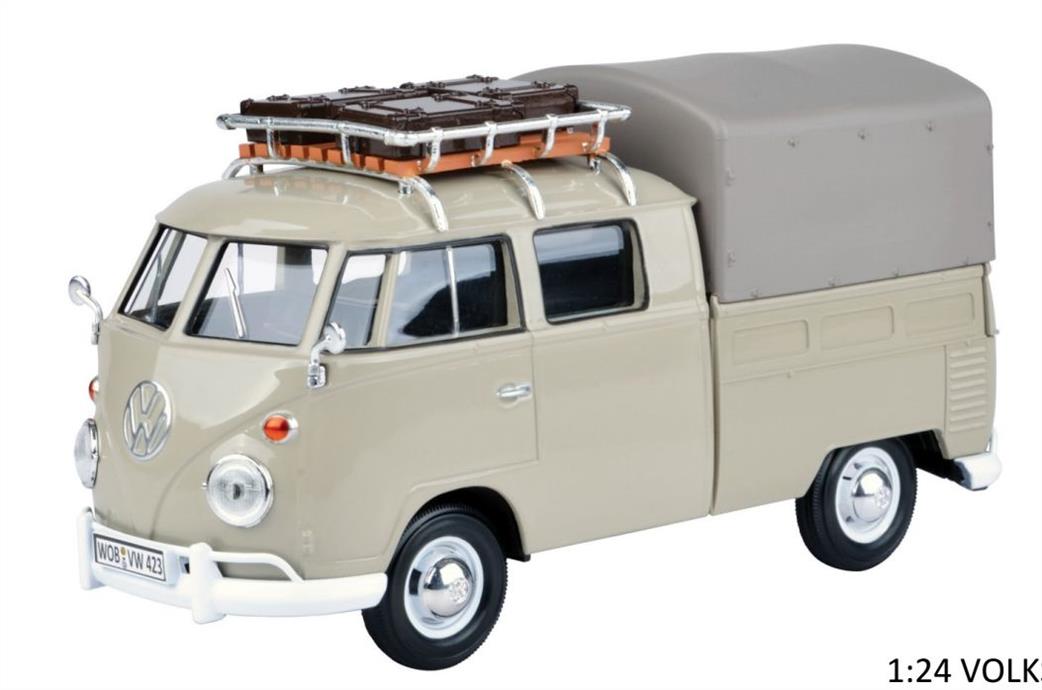 Motor Max 1/24 79553GY VW T1 D/Cab Canvas Pick Up & Roofrack Grey