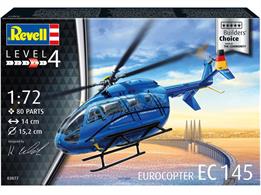 Revell 03877 1/72 Eurocopter EC 145 Builders Choice Helicopter KitNumber of Parts 80   Length 140mm  Width 42mm  Height 46mm  Rotor Diameter 152mm