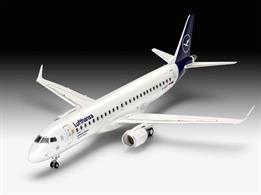 Revell 63883 1/144th Embraer 190 Lufthansa New Livery Airliner Kit Model SetNumber of Parts 55  Length 253mm  Wingspan 200mm