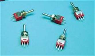 Three position on/off/on biased (momentary action, switch returns to off when released) miniature toggle switch rated at 5amp/28volt DC. Ideal for operating solenoid point motors on model railways.