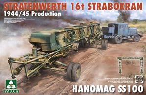 Takom 2124 is a 1/35th scale plastic kit of a German WW2 Stratenwerth 16t Strabokran with a Hanomag SS100 tractor