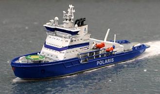A 1/1250 scale waterline model of the Finnish icebreaker Polaris in 2019 by Rhenania Rhe185A.